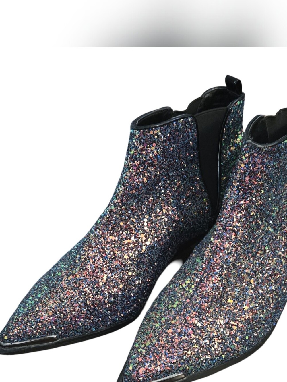 Glitter Pointed Toe Chelsea Boots Multicolor Festival Party Glitter Coastal